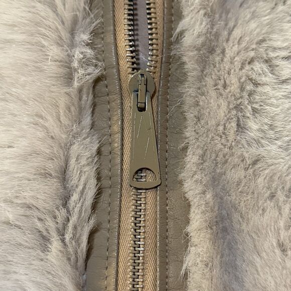 Vintage 70s Rabbit Fur Bomber Jacket Plush Satin Lined Neutral Women’s M Men’s S - Picture 6 of 6